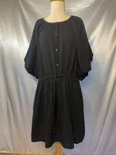 Old Navy CL Women's Waist-Defined Pull-Sleeve Mini Poet Dress Black Cottagecore