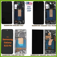 Screen Replacement With Frame For Samsung Galaxy S23/S23 Plus/S23 Ultra/FE Black