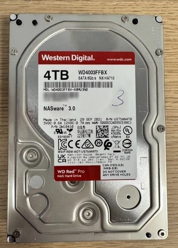 WD4003FFBX-68MU3N0, PN: 2W10410, SEP 2021, Western Digital 4Tb 3.5" HDD