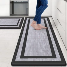 Set of 2 Cushioned Kitchen Mats 0.47 inch Non-Skid Ergonomic Comfort Rugs