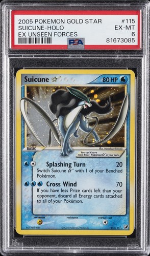 2005 POKEMON EX UNSEEN FORCES GOLD STAR #115 SUICUNE-HOLO PSA 6