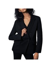 B NEW YORK Womens Jacket Blazer Black Wear To Work Faux Double-breasted S