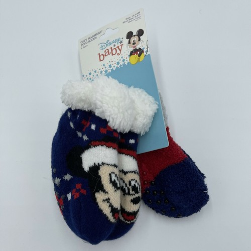 Disney Mickey Mouse flauschige kuschelige Socken 2 Paar 12-24 Monate Neu mit Etikett Strumpf Stuffers - Bild 1 von 5