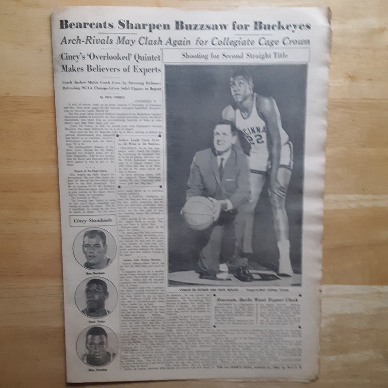 Cincinnati Bearcats 1962 NCAA Basketball Hogue Thackey Yates Bonham Jucker