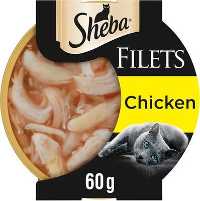 BRANDED 32 x 60g Sheba Fillets Adult Wet Cat Food Trays Chicken in Gravy