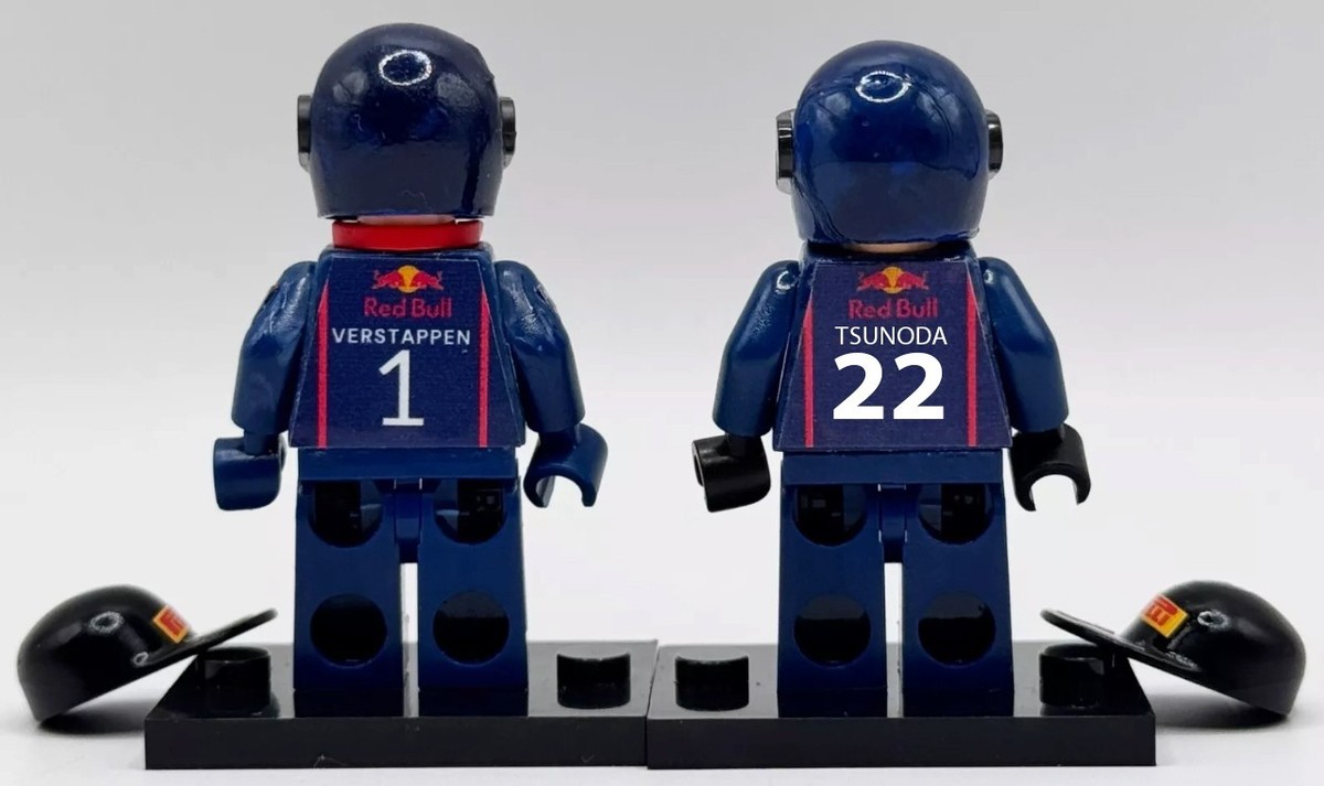 LEGO F1 Formula 1 Minifigure Max Verstappen and Yuki Tsunoda - Red