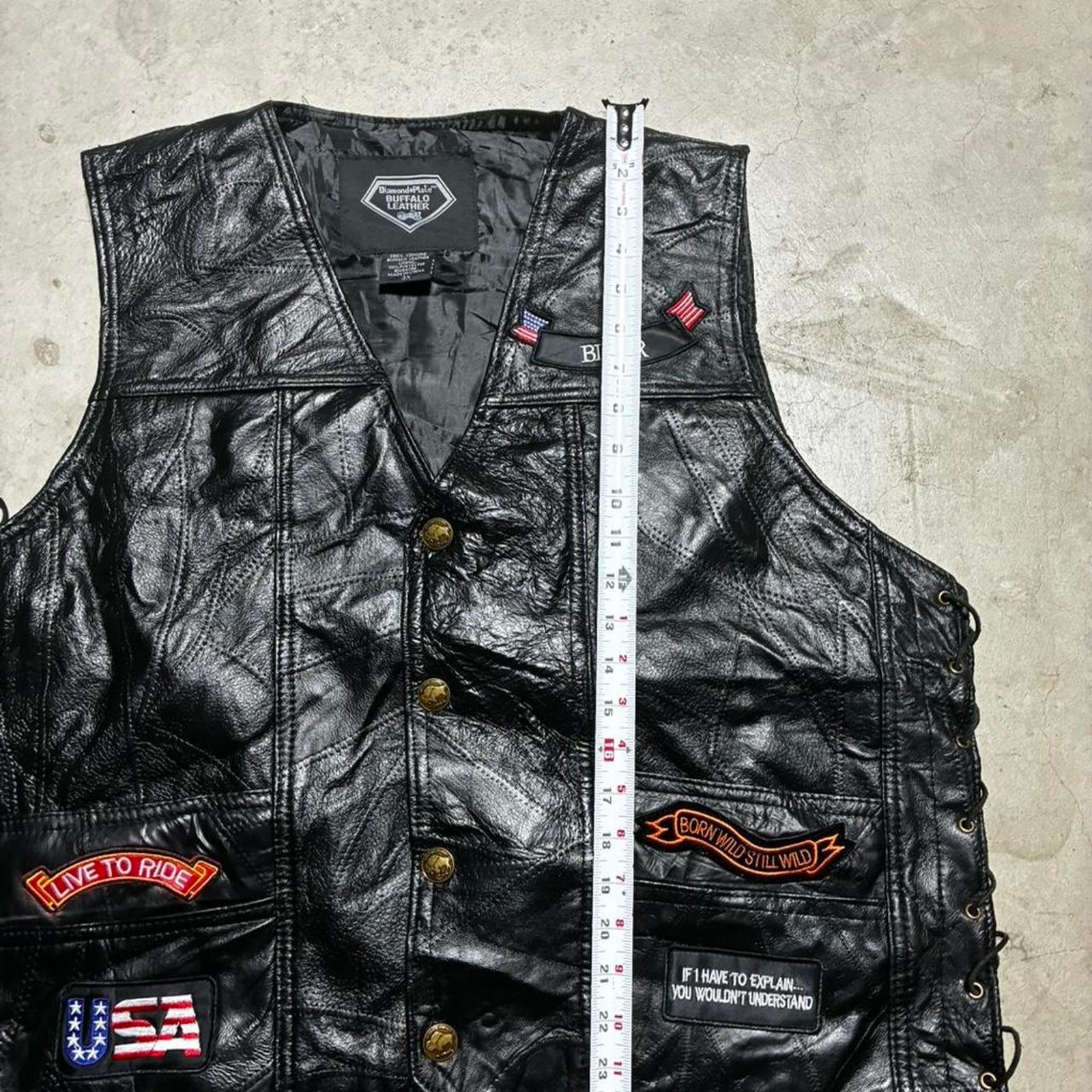 Biker Black PatchWork Diamond Plater Buffalo Leat… - image 4