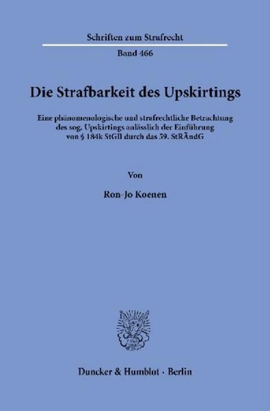 Die Strafbarkeit Des Upskirtings, Ron-Jo Koenen-image
