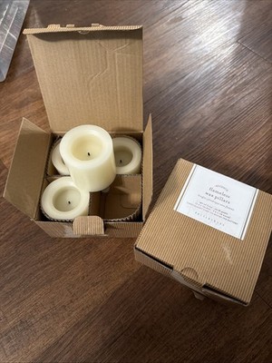 Pottery Barn Flameless Wax Pillar Votive Size Set Of 8 Unused READ