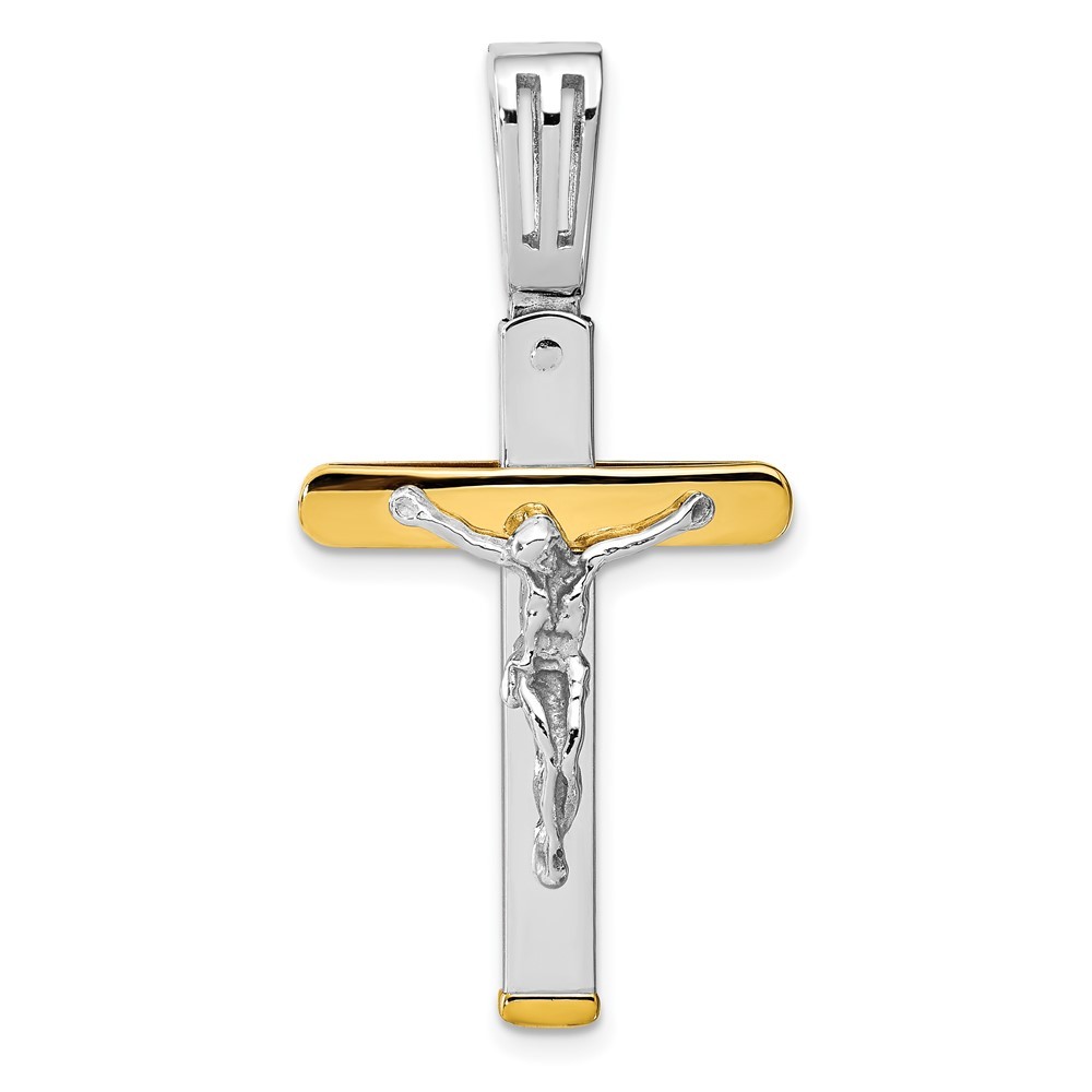 14K Two-tone Gold Polished Crucifix Pendant L-1.58 Inch, W-0.82 Inch 4.4gm