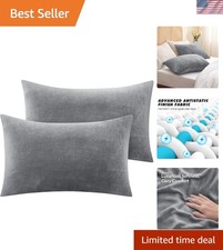 Luxurious Flannel Pillowcases Set of 2, Soft Gray 20x26 Inches with Zipper