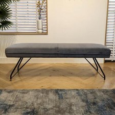 3 Seater Straight Backless Dining Bench Seat Industrial Grey Velvet 150cm