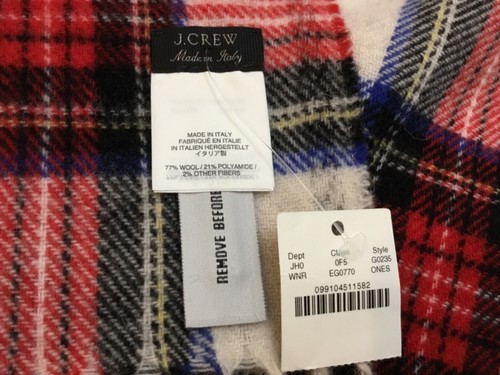 J.Crew Sciarpa Donna Nuova con Etichette A Quadri In Bianco Navy Rosso Made In Italy - Foto 5 di 7
