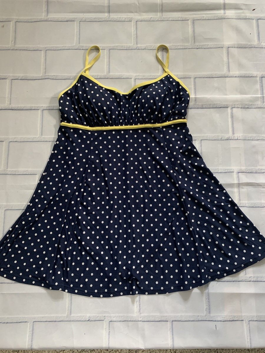 blue and white swim dress Vintage Robby Len Swim Dress: Blue & White Plus Size Swimsuit