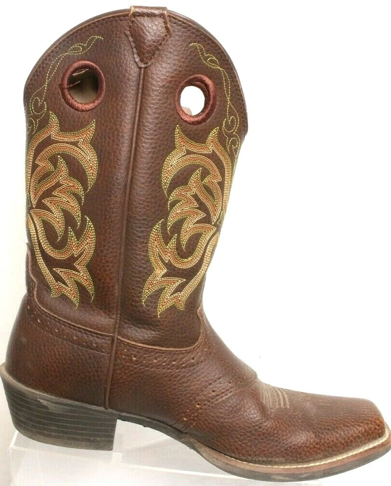 Justin 2523JR Cuero Crudo Estampida Buckaroo Sillín Marrón Puntera Cuadrada Botas Juveniles 5 D Foto 4 de 4