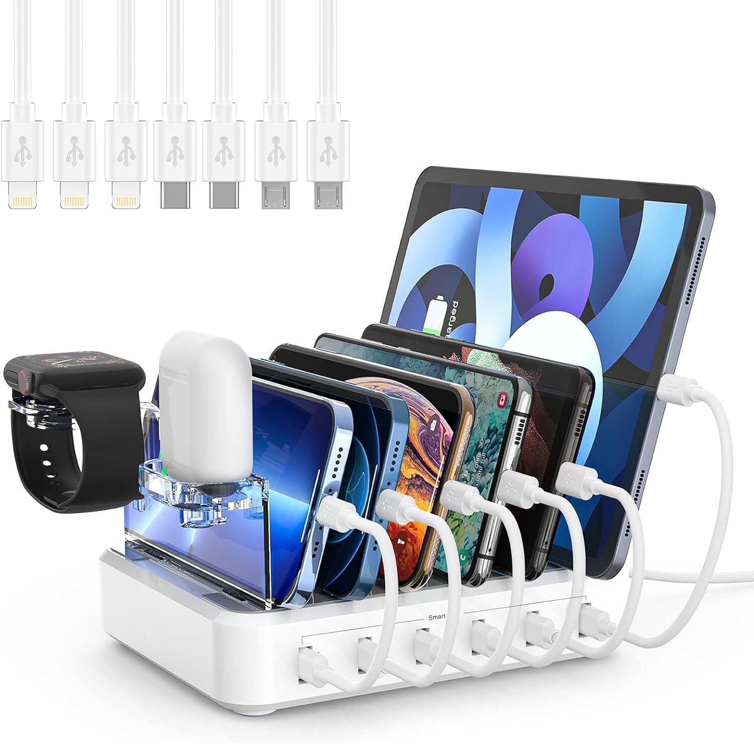 60W 6-Port USB Charging Station for Multiple Devices with 7 Mixed Charging Options-image