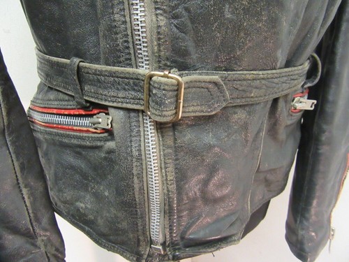 VINTAGE 70'S GERMAN LEATHER PERFECTO MOTORCYCLE JACKET SIZE UKM - Picture 6 of 24