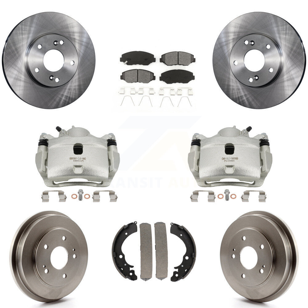 Front & Rear Brake Caliper Rotors Drums Semi-Metallic Pads Kit for Honda Fit 8Pc