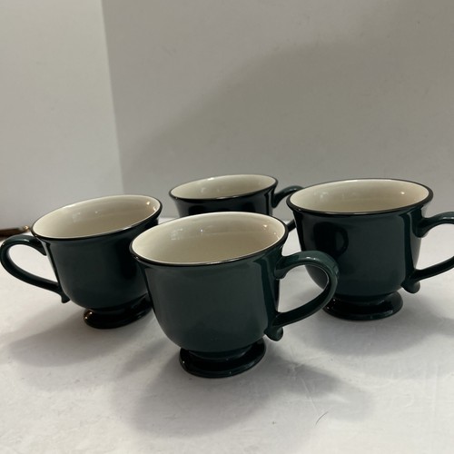 Gibson Designs Ceramic Creamer/Sugar Set/ Spruce Green W4 Footed Coffee Cups - Picture 2 of 13