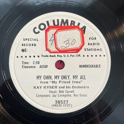 COLUMBIA 38527 PROMO Kay Kyser 78rpm My Own, My Only, My All/Just For Fun