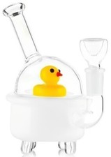 Grueso 7" PATO BONG LINDO Tubo de Agua de Vidrio Pesado ESPIRAL Cachimba AMARILLO Tubo *EE. UU.*