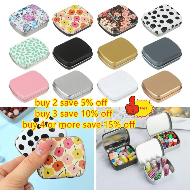 1Pc Mini Metal Tins Container Square Hinged Flip Storage Tin Box Small Kit