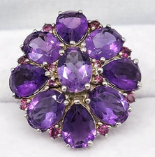 Purple Amethyst Pink Gemstone Ring 925 Sterling Silver Size 7 Prong Set Sparkly 