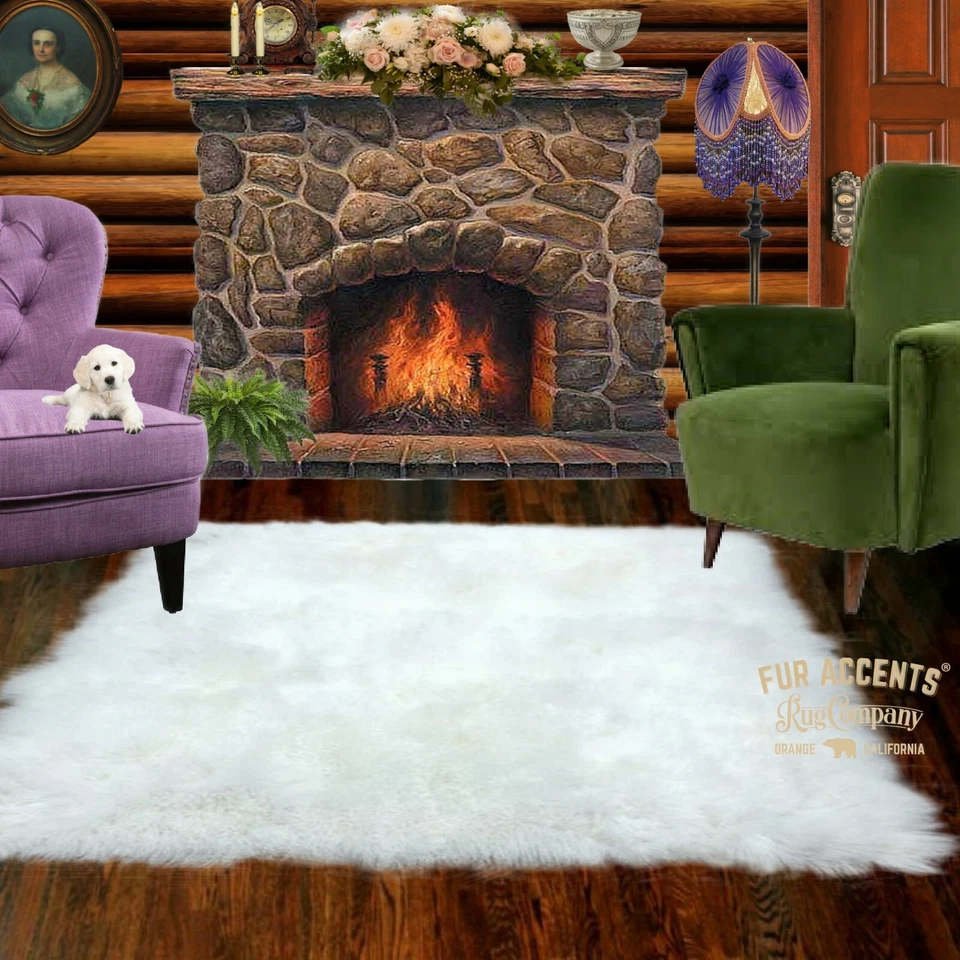 白色 Shag 人造羊皮 熊区地毯 大号 长方形 毛毡设计 — 第 4/4 张图片