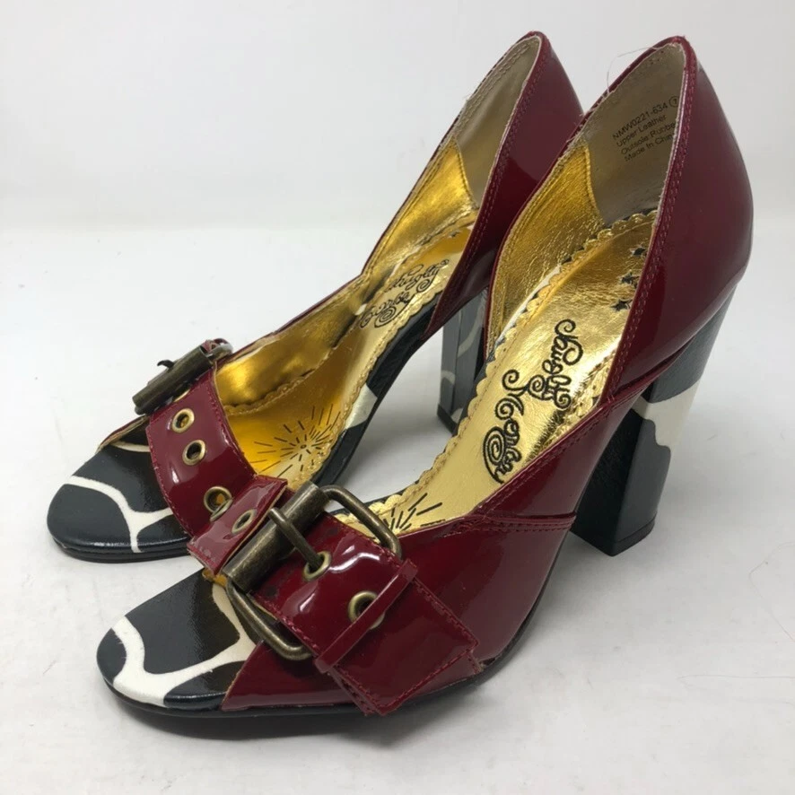 Tacones altos Naughty Monkey charol rojo estampado de vaca sin cordones para mujer 7 Foto 2 de 4