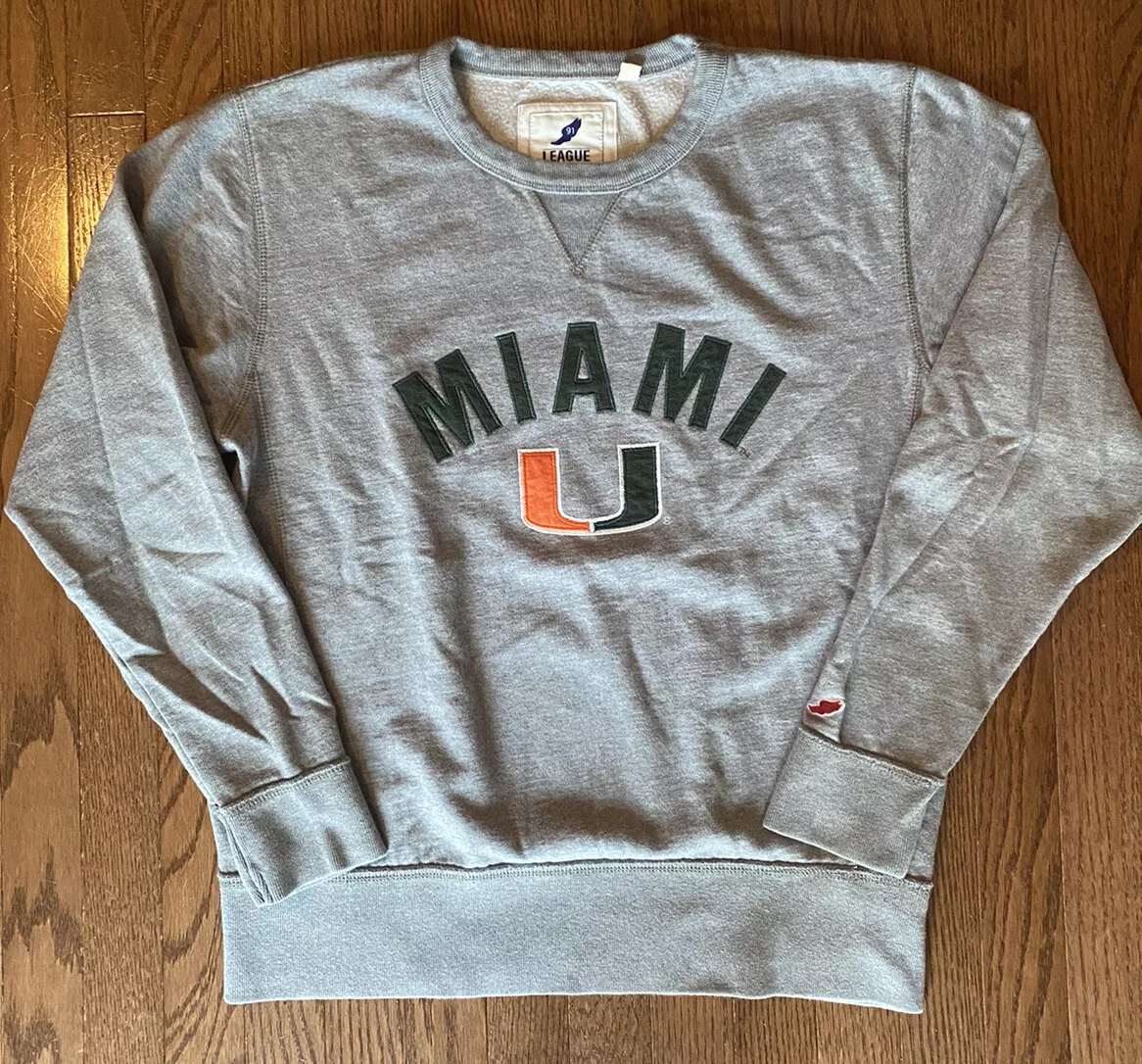University Of Miami Hurricanes League Gray Crewneck Sweatshirt Size Medium
