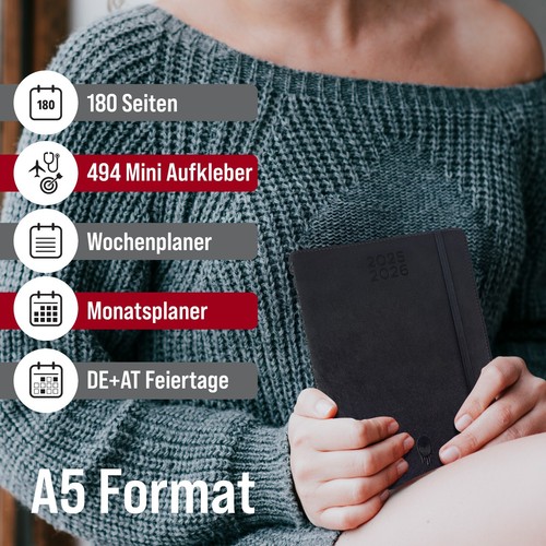 Terminkalender 2025 2026 mit 1500+ St Sticker 14 Monate Wochenplaner auf Deutsch - Bild 8 von 9