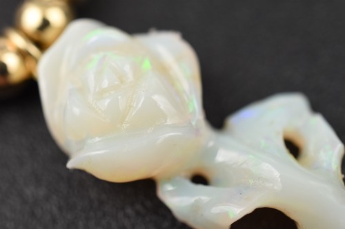 14K YG Chain w/ Gold Beads & Carved Rose Australian Opal 16" - 2.8g Gold - Picture 9 of 15
