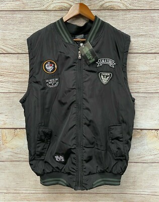 Original Deluxe Vest Mens Size XL Black Pathched Full Zip Jacket Vest New