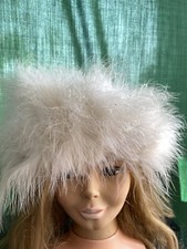 White Fine Feather Cap 1960  s Mod/Pillbox Hybrid Style Sm To Med