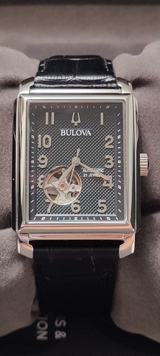 Bulova Men's Watch 96A269 Automatic Black Dial Leather Strap Rectangle 33x40mm - Picture 4 of 20