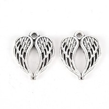 20Pcs Antique Silver Tibetan Style Alloy Wing Pendants Jewelry Making 21.5x17mm