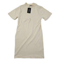 Pretty Little Thing Jersey Ribbed Bust Detail Bodycon Dress Size 16 Cream NWT