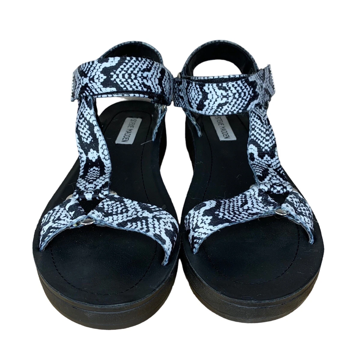 Steve Madden Black White Snakeskin Sandals Size 8.5 Strappy
