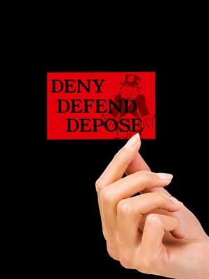 DENY DEFEND DEPOSE Glossy Laminated Vinyl  Sticker 4 x2.5 