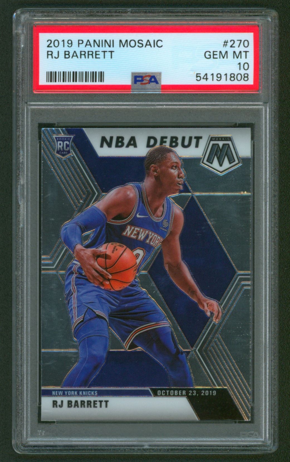 2019-20 Panini Mosaic #270 RJ Barrett RC PSA 10 - 54191808 New York Knicks