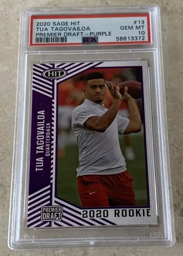 TUA Tagovailoa Rookie 2020 Sage Draft PURPLE #13 GEM MINT MIAMI DOLPHINS PSA 10