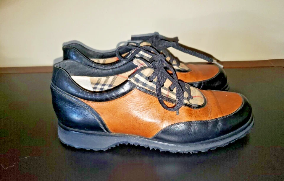 Sapatos femininos Burberry GOLF Nova xadrez de couro tamanho 7.5 - Imagem 3 de 4