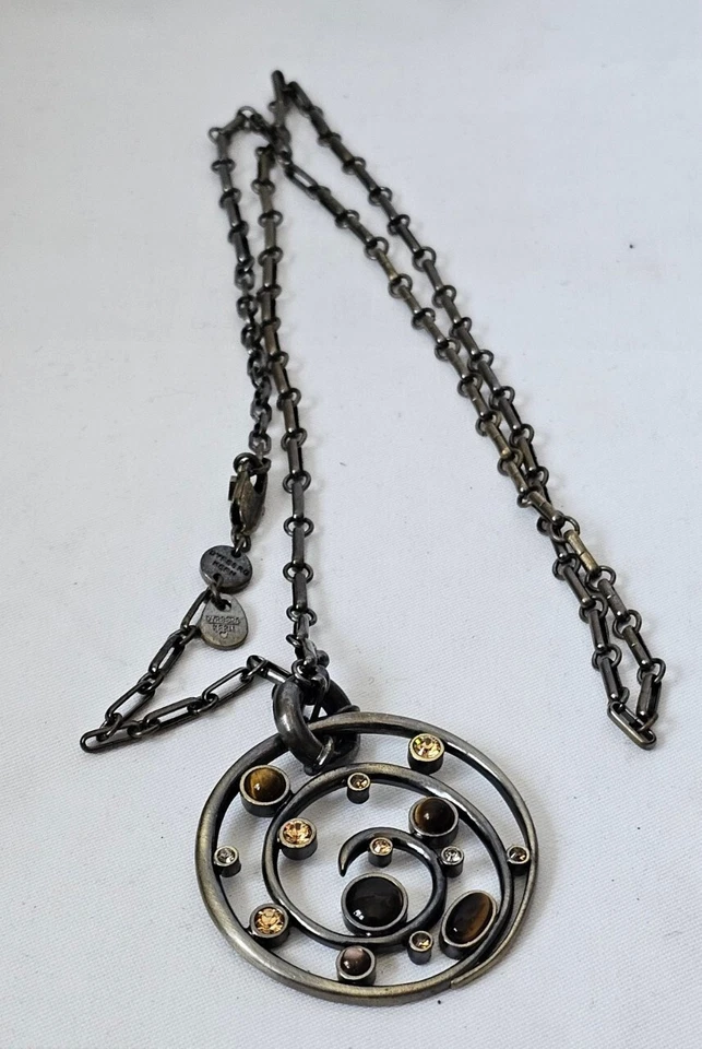 Dyrberg Kern Halskette/Anhänger Bronziert Runden Strass Edelstein Tigerauge . - Bild 2 von 4