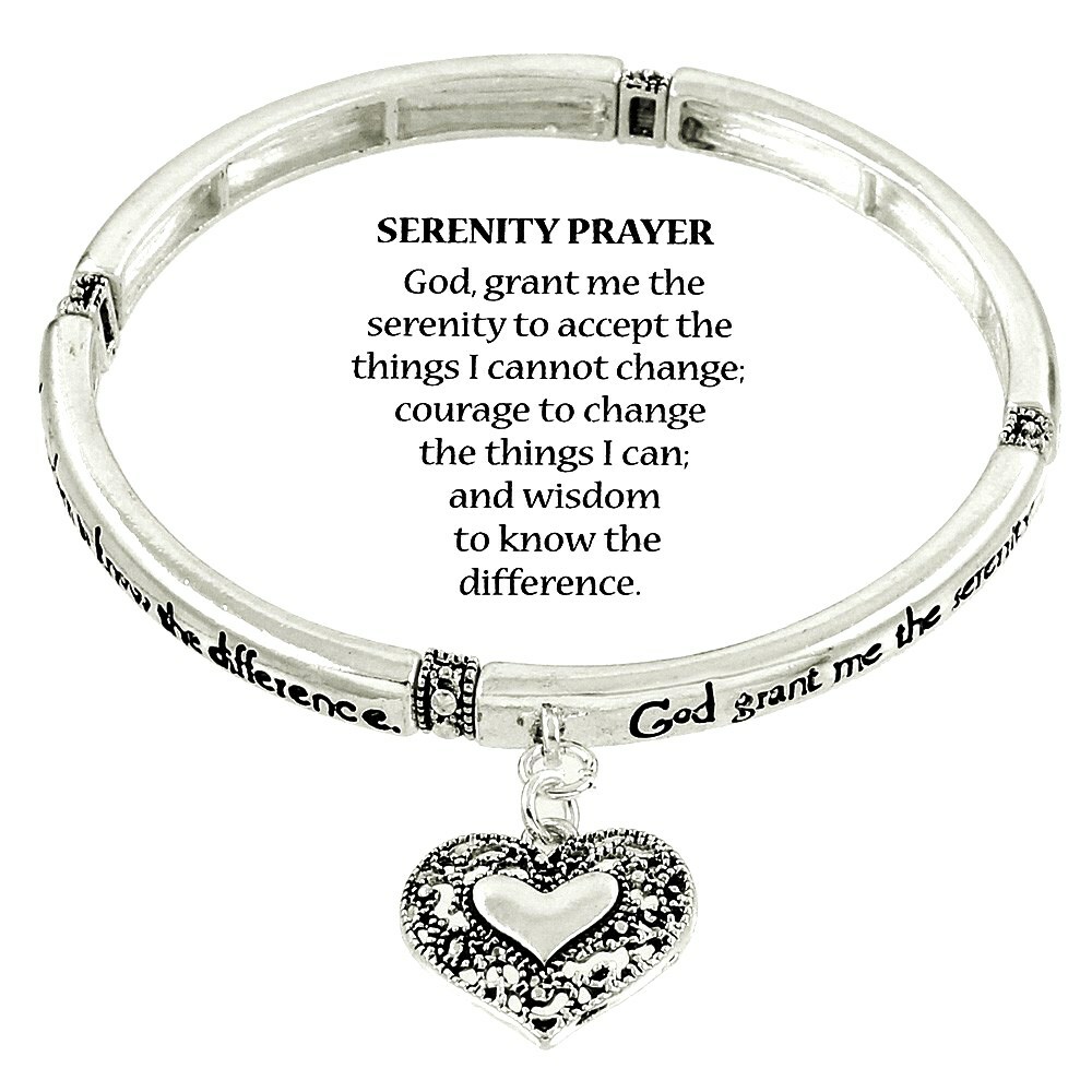 SERENITY PRAYER Stretch Bracelet-Heart Charm-Prayer Bookmark