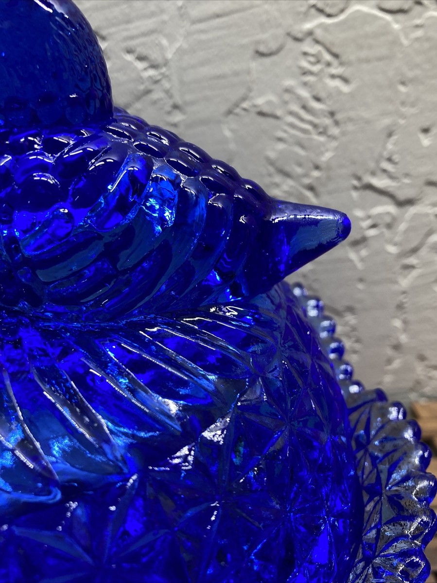 Vintage Hofbauer Byrdes Cobalt Blue Glass 3 Footed Large Candy