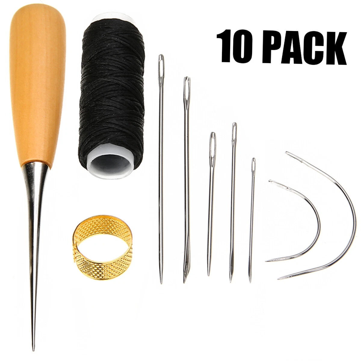 7Pcs Leather Craft Hand Stitching Sewing Tool Threaded Axle Waxed Thimble Kit LC