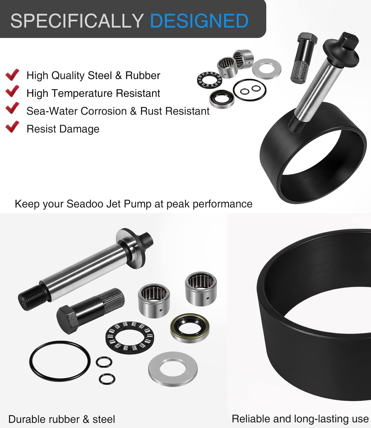 For SeaDoo Jet Pump Rebuild Kit Wear Ring Impeller Shaft Seal Oil GTX