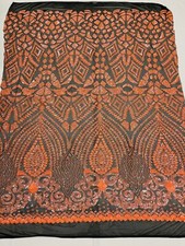 Neon Orange Holographic Sequins Fabric On Black Mesh 4Way Stretch Mesh By Yard