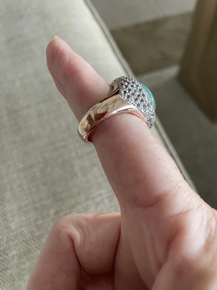 Anillo Bronce Milor Italia Rosa Bronce Color Turquesa Cabujón y Circonita Circonita Talla 8.25 Foto 2 de 4