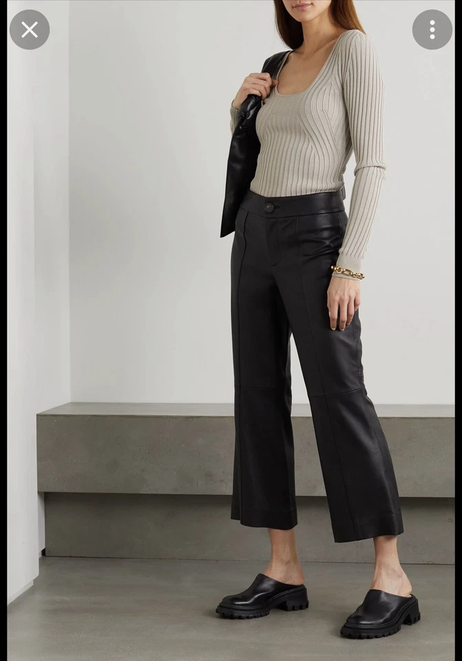 Vince Cropped Leather flared pants Black NWT size 8 $1050